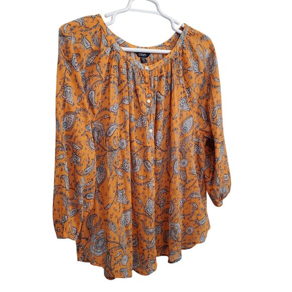 Chaps Tops - Chaps Womens 3X Blouse Button Paisley Peasant Cotton Puff Sleeve Boho Flowy